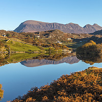 Buy canvas prints of Loch Drumbeg Reflective Quinag Mountain Range by Stephen Beardon