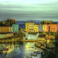 Buy canvas prints of  Tenby Harbour at sunset by Delwyn Edwards
