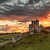 Buy canvas prints of  Sunset over Corfe Castle in Dorset by Glenn Cresser