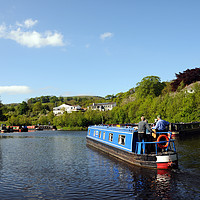 Buy canvas prints of Canal barge on the Llangollen Canal by Harvey Hudson