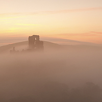 Buy canvas prints of  A misty morning at Corfe Castle  by daniel allen