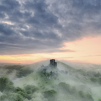 Buy canvas prints of Misty Morning at Corfe Castle by daniel allen