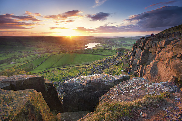 Climbers at Castle Naze enjoying the last sun of t Print by Phil Sproson