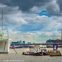 Buy canvas prints of HMS Wellington with the Walkie Talkie and Shard. by Bill Allsopp