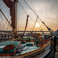 Buy canvas prints of Maldon barges at sunrise. by Bill Allsopp