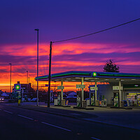 Buy canvas prints of Petrol station sunrise. by Bill Allsopp