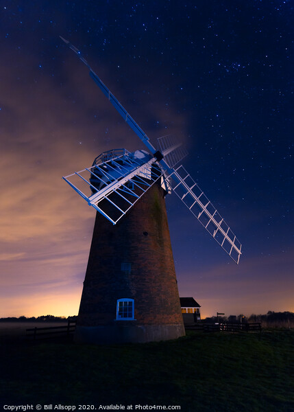 Horsey wind pump at night. Picture Board by Bill Allsopp