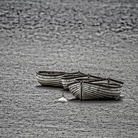 Buy canvas prints of  Three boats in the rain by Karl Burrill