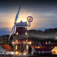 Buy canvas prints of Cley windmill twilight with full moon in Norfolk by Simon Bratt LRPS