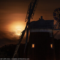 Buy canvas prints of Cley windmill and harvest moon at night in Norfolk by Simon Bratt LRPS