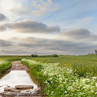 Buy canvas prints of Flooded broken road leading to ruined Bawsey church by Simon Bratt LRPS