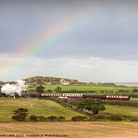 Buy canvas prints of Norfolk steam train with Weybourne windmill and rainbow by Simon Bratt LRPS