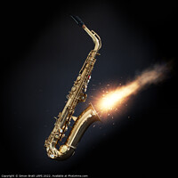 Buy canvas prints of Saxophone with fire out the bell on black by Simon Bratt LRPS