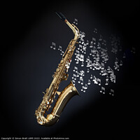 Buy canvas prints of Saxophone with musical notes coming out the bell by Simon Bratt LRPS