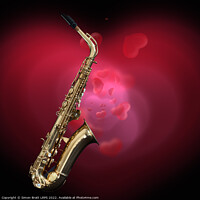 Buy canvas prints of Saxophone with red love heart background by Simon Bratt LRPS