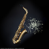 Buy canvas prints of Saxophone with money coming from bell on black by Simon Bratt LRPS
