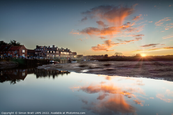 Blakeney quay hotel sunset at low tide Picture Board by Simon Bratt LRPS