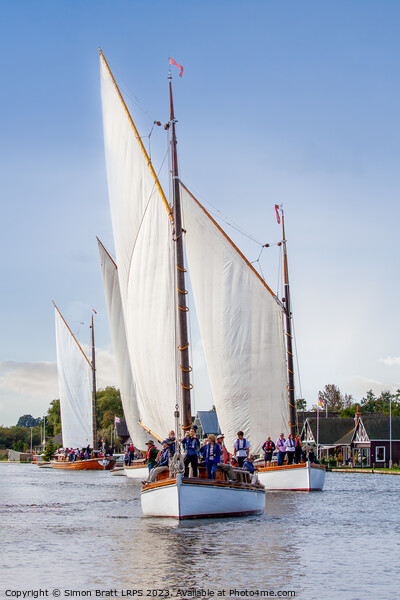 Four Wherry sail boats sailing the Norfolk Broads UK Picture Board by Simon Bratt LRPS