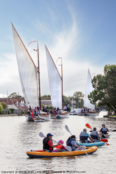 Wherry sail boats and canoes on the Norfolk Broads UK Picture Board by Simon Bratt LRPS