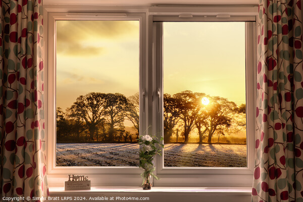 Window view onto glowing sunset through trees Picture Board by Simon Bratt LRPS