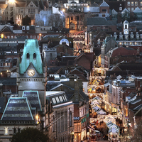 Buy canvas prints of Winchester City night view at Christmas by Simon Bratt LRPS