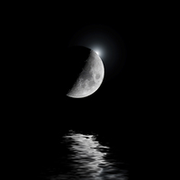 Buy canvas prints of Backlit moon with white star over water by Simon Bratt LRPS