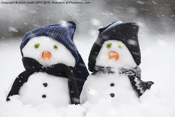 Two cute snowmen dressed for winter Picture Board by Simon Bratt LRPS