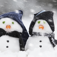 Buy canvas prints of Two cute snowmen dressed for winter by Simon Bratt LRPS