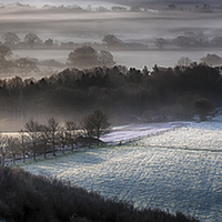 Buy canvas prints of Winchester hill frosty spring morning panoramic by Simon Bratt LRPS