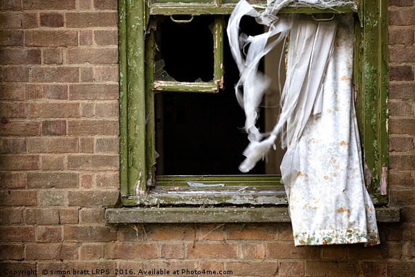 Abandonded building window and curtains Picture Board by Simon Bratt LRPS