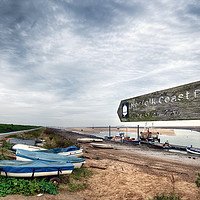 Buy canvas prints of Norfolk coastal path sign and boats by Simon Bratt LRPS