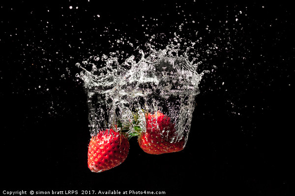 Strawberry fruit big splash into water Picture Board by Simon Bratt LRPS