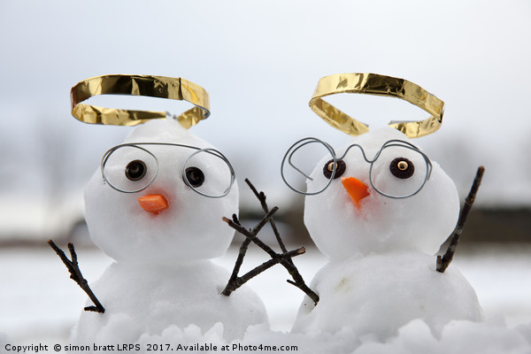 Two cute snowman angles with golden halos Picture Board by Simon Bratt LRPS
