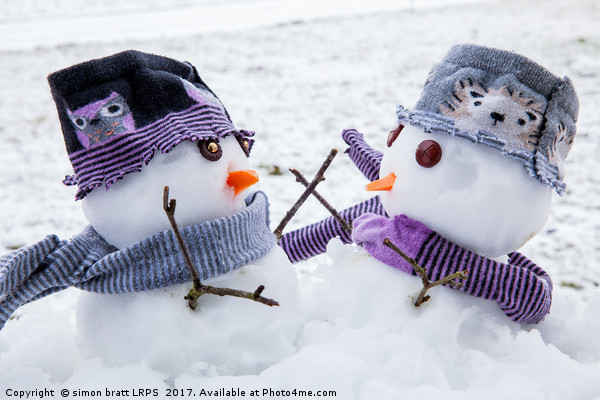 Two cute snowmen friends embracing Picture Board by Simon Bratt LRPS