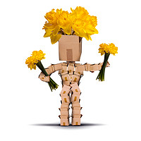 Buy canvas prints of Box character holding bunches of daffodils by Simon Bratt LRPS