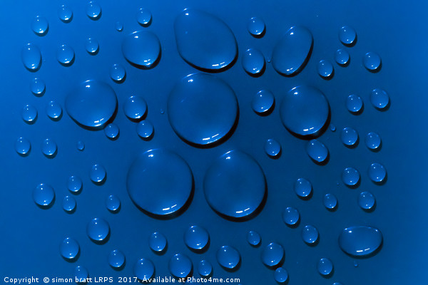 Water drops pattern on blue background Picture Board by Simon Bratt LRPS