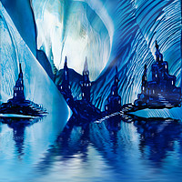 Buy canvas prints of Subterranean Castles wax painting in blue by Simon Bratt LRPS