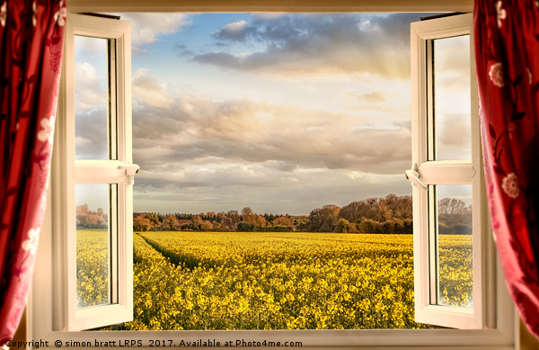 Window open with a view onto farm crops Picture Board by Simon Bratt LRPS