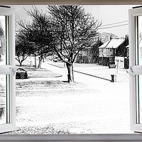 Buy canvas prints of Beautiful winter scene through an open window by Simon Bratt LRPS