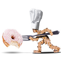 Buy canvas prints of Chef box character attacking a large donut by Simon Bratt LRPS