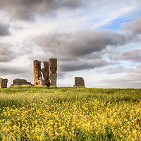 Buy canvas prints of Church ruin landscape in yellow crops by Simon Bratt LRPS