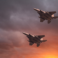Buy canvas prints of Two low flying F-15E Strike Eagles at sunset by Simon Bratt LRPS