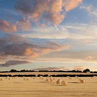Buy canvas prints of Norfolk hay bales basking in the sunset glow by Simon Bratt LRPS