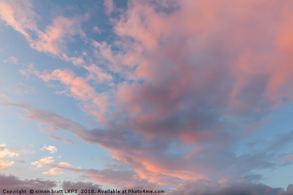 Pink clouds and blue skies at sunset 0162 Picture Board by Simon Bratt LRPS