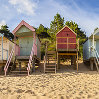 Buy canvas prints of Wells Next The Sea in Norfolk beach huts Panoramic by Simon Bratt LRPS
