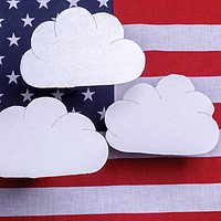 Buy canvas prints of American flag with three white clouds floating abo by Simon Bratt LRPS