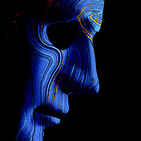 Buy canvas prints of AI robotic face profile close up blue contour by Simon Bratt LRPS