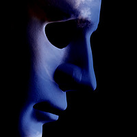 Buy canvas prints of AI robotic face profile close up cloud skin by Simon Bratt LRPS