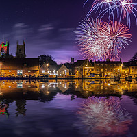 Buy canvas prints of Kings Lynn firework display over town and river by Simon Bratt LRPS