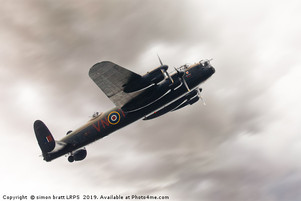 Lancaster bomber close up fly past Picture Board by Simon Bratt LRPS